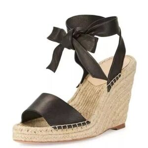 Loeffler Randall Harper Black Napa Leather Espadrille Wedge Sandal 8.5